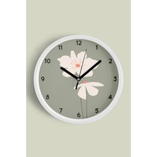 JHAAR Soyut Çiçek Modern Duvar Saati - 25cm - Önü Camlı Beyaz Kasa