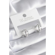 Shopwe Pirinç Gümüş Renk Zirkon Taşlı Kadın Küpe