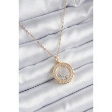 Shopwe 316L Çelik Gold Renk Zirkon Taş Detay Ay Yıldız Fanus Model Kadın Kolye