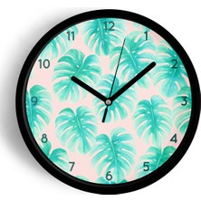 JHAAR Palmiye Modern Tasarım Duvar Saati - 25cm - Önü Camlı Siyah Kasa