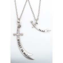 IDR 2'li Zülfikar Kılıç - Ya Ali Kılıç Gümüş Kaplama Kolye Seti