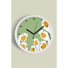 JHAAR Sevimli Ördekler Tasarım Modern Duvar Saati - Çocuk Odası Duvar Saati - 25cm - Önü Camlı Beyaz Kasa