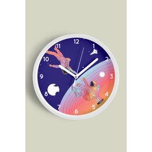 JHAAR Uzay - Astronot - Astronomi Temalı Çocuk Odası Modern Duvar Saati - 25cm - Önü Camlı Beyaz Kasa