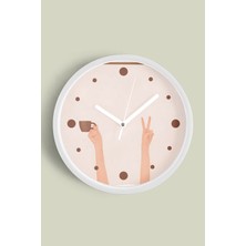 JHAAR Soyut Günaydın Kahvesi Modern Tasarım Duvar Saati - 25cm - Önü Camlı Beyaz Kasa