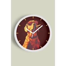 JHAAR Cool Golden Köpek Tasarım Modern Duvar Saati - 25CM - Önü Camlı Beyaz Kasa - Sessiz Mekanizma