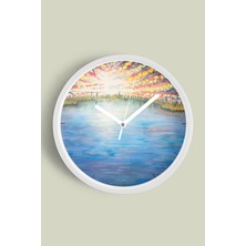 JHAAR Soyut Doğa Manzara Temalı Modern Duvar Saati - 25CM - Önü Camlı Beyaz Kasa - Sessiz Mekanizma