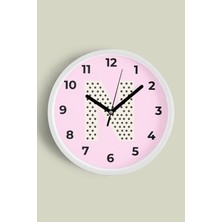 JHAAR N Harfi Kız Odası Duvar Saati - 25cm - Önü Camlı Beyaz Kasa
