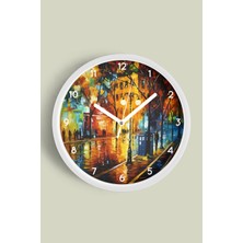 JHAAR Yağlı Boya Görünümlü Cadde Modern Tasarım Duvar Saati - 25CM - Önü Camlı Beyaz Kasa