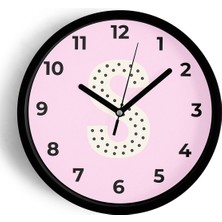 JHAAR S Harfli Pembe Çocuk Odası Modern Duvar Saati - Orta Boyut 25 cm - Siyah Kasa - Camlı Sessiz