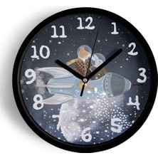 JHAAR Yıldızlı Hayvanlı Uzay - Astronot - Astronomi Temalı Modern Duvar Saati - 25cm - Önü Camlı Siyah Kasa