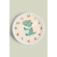 JHAAR Sevimli Dinozor Çocuk Odası Duvar Saati - 25CM - Önü Camlı Beyaz Kasa - Sessiz Mekanizma