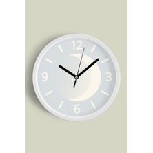 JHAAR Minimalist Ay Figürlü Modern Duvar Saati - 25cm - Önü Camlı Beyaz Kasa