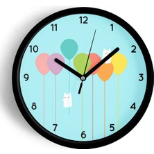 JHAAR Renkli Balonlar Çocuk Odası Modern Duvar Saati - 25CM - Önü Camlı Siyah Kasa - Sessiz Mekanizma