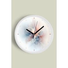 JHAAR Soft Pastel Çiçek Desenli Modern Duvar Saati - 25CM - Önü Camlı Beyaz Kasa - Sessiz Mekanizma