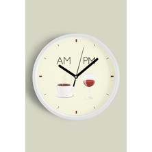 JHAAR Kahve - Şarap Tasarım Modern Mutfak Duvar Saati - 25cm - Önü Camlı Beyaz Kasa
