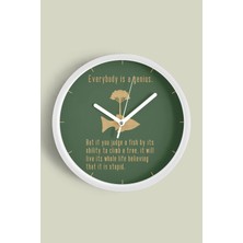 JHAAR ' Everybody Is A Genius '' Yazıllı Modern Tasarım Duvar Saati - 25CM - Önü Camlı Beyaz Kasa