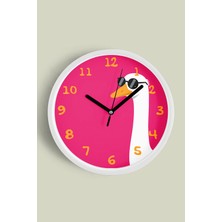 JHAAR Güneş Gözlüklü Artist Kaz / Ördek Çocuk Odası Duvar Saati - 25cm - Önü Camlı Beyaz Kasa