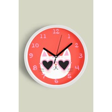 JHAAR Süslü Kedi Tasarım Modern Duvar Saati - Çocuk Odası Duvar Saati - 25cm - Önü Camlı Beyaz Kasa