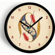 JHAAR Hat Sanatı Motifli Osmanlı Desenli Klasik İslami Modern Duvar Saati - 42cm - Önü Camlı Siyah Kasa