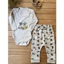 Nayinom Erkek Bebek 2’li Takım Hayvanlar Alemi Baskılı Uzun Kollu Fitilli Kaşkorse Çıtçıtlı Body