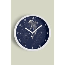 JHAAR Galaksi Balinası Modern Duvar Saati - 25cm - Önü Camlı Beyaz Kasa