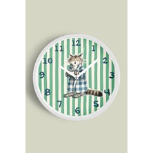 JHAAR Kedi Tasarım Modern Çocuk Odası Duvar Saati - 25cm - Önü Camlı Beyaz Kasa