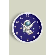 JHAAR Astronot Tasarımlı Modern Çocuk Odası Duvar Saati - 25cm - Önü Camlı Beyaz Kasa