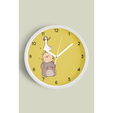 JHAAR Sevimli Hayvanlar Modern Tasarım Çocuk Odası Duvar Saati - 25cm - Önü Camlı Beyaz Kasa
