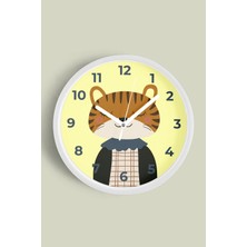 JHAAR Sevimli Kaplan Çocuk Odası Modern Duvar Saati - 25cm - Önü Camlı Beyaz Kasa