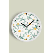 JHAAR Soyut Papatya Modern Duvar Saati - Orta Boyut 25 cm - Beyaz Kasa - Camlı Sessiz