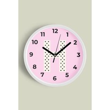 JHAAR H Harfi Kız Odası Duvar Saati - 25CM - Önü Camlı Beyaz Kasa - Sessiz Mekanizma