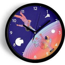 JHAAR Uzay - Astronot - Astronomi Temalı Çocuk Odası Modern Duvar Saati - 42cm - Önü Camlı Siyah Kasa