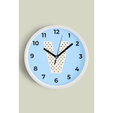 JHAAR V Harfi Erkek Odası Duvar Saati - 25cm - Önü Camlı Beyaz Kasa