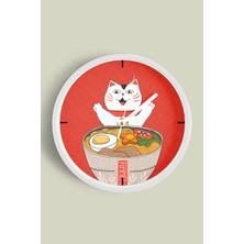 JHAAR Sevimli Kedi Temalı Modern Duvar Saati - 25cm - Önü Camlı Beyaz Kasa