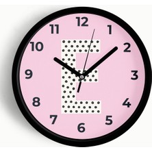 JHAAR E Harfi Kız Odası Duvar Saati - 25CM - Önü Camlı Siyah Kasa - Sessiz Mekanizma