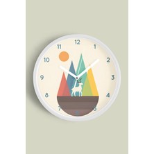 JHAAR Soyut Geyik Modern Duvar Saati - 25cm - Önü Camlı Beyaz Kasa