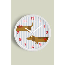 JHAAR Köpek Tasarım Modern Duvar Saati - Çocuk Odası Duvar Saati - 25cm - Önü Camlı Beyaz Kasa