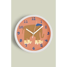 JHAAR Paten Kayan Sevimli Fil Çocuk Odası Duvar Saati - 25CM - Önü Camlı Beyaz Kasa - Sessiz Mekanizma