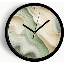 JHAAR Yeşil Krem Dalgalı Doku Modern Duvar Saati - Orta Boyut 25 cm - Siyah Kasa - Camlı Sessiz