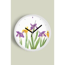 JHAAR Soyut Çiçek Modern Duvar Saati - 25cm - Önü Camlı Beyaz Kasa