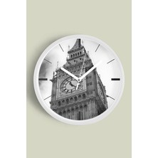 JHAAR Saat Kulesi - Vintage Temalı Modern Duvar Saati - 25cm - Önü Camlı Beyaz Kasa