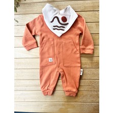 Vovido Mammaso Güneş Nakışlı Turuncu Bebek Tulum Çıtçıtlı %100PAMUK