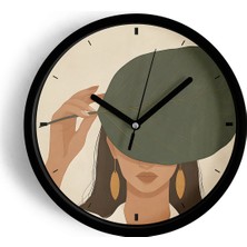 JHAAR Sanatsal Kadın Ve Yaprak Tasarımı Modern Duvar Saati - 25cm - Önü Camlı Siyah Kasa
