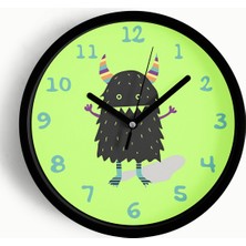 JHAAR Sevimli Canavar Çocuk Odası Duvar Saati - 25cm - Önü Camlı Siyah Kasa