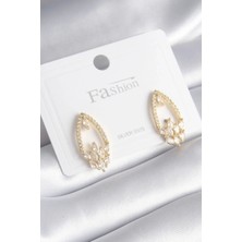 Shopwe Pirinç Gold Renk Zirkon Taşlı Kadın Küpe
