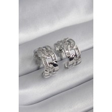 Shopwe Pirinç Gümüş Renk Zirkon Taşlı Zincir Model Kadın Küpe