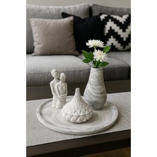 Sisay Home 4lü Gri Mermer Desen Biblo Set Sarılan Çift Figür-Saklama Kutusu-Vazo-Tepsi