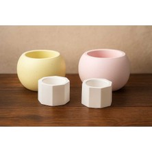 4'lü El Yapımı Renkli Dekoratif Saksı - Handmade Taş Tozu Mumluk Kalemlik Sukulent Seti Mini Vazo