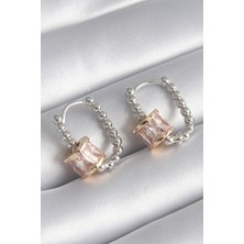 Shopwe Pirinç Gümüş Renk Top Model Gold Renk Zirkon Taşlı Kadın Küpe