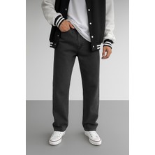 Lyvens Erkek Koyu Füme Baggy Oversize Geniş Paça Jean Kot Pantolon